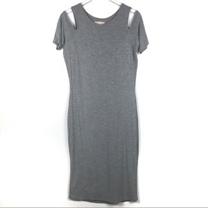 Philosophy Gray Cold Shoulder Stretch Midi Dress Size L